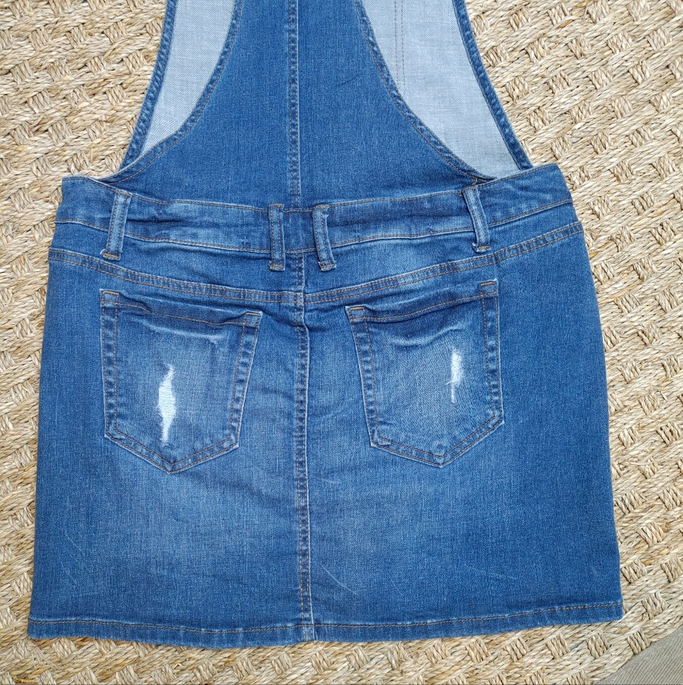 90's WAX JEAN DESTRUCTION WASH OVERALL DRESS L - Picture 7 of 10
